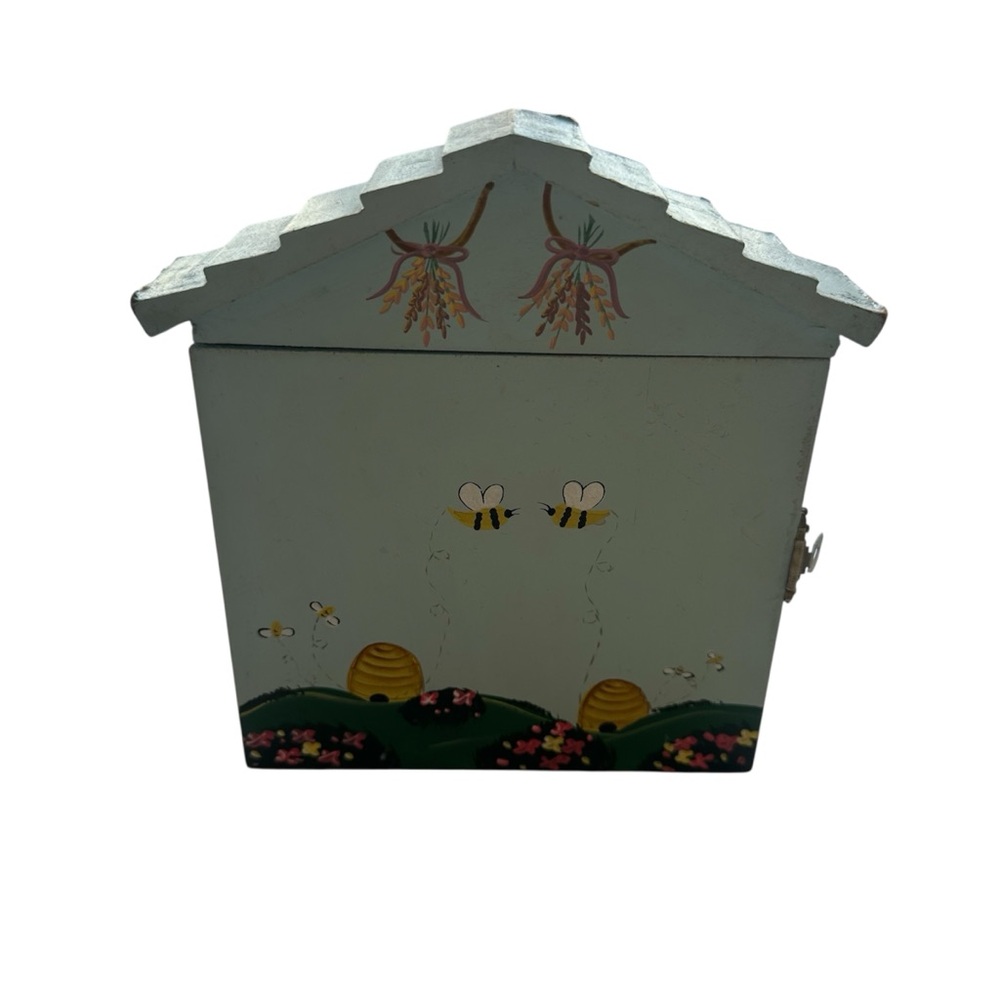 Vintage -hand painted House Wood Key Rack - 2‎ Hook Wall Decor